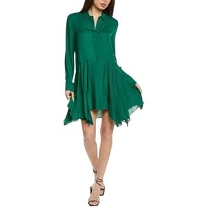 alice+olivia Avita Shirtdress Long Sleeve Above Knee Asymmetric Hem Green M NWT